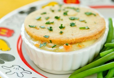 photo of bowl filled with baked Turkey Pot Pie