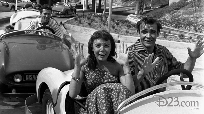 Sean Connery and Janet Munro drive an Autopia vehicle