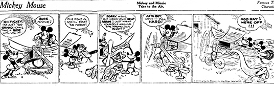 Part 5 of Mickey Mouse's first comic strip, distributed Monday, January 13, 1930.