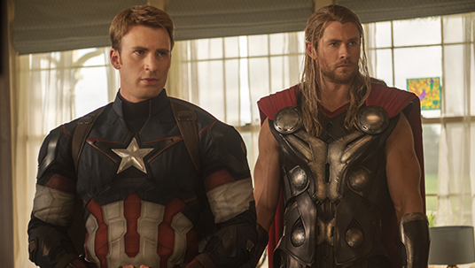 Chris Hemsworth and Chris Evans in Marvel Avengers: Age of Ultron