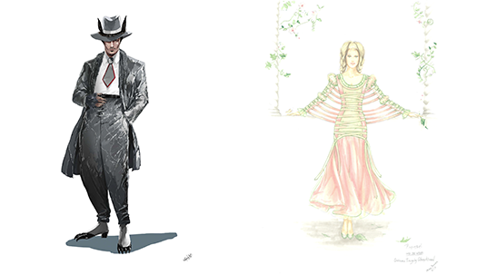 Colleen Atwood costume designs for The Wolf and Cinderella in Into the Woods