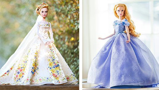 split photo of two Cinderella dolls