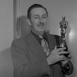 Walt poses with the Oscar for Seal Island (1949), the first of the True-Life Adventures. The nature documentary series won a total of 8 Academy Awards.