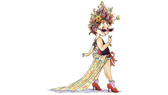 illustration of Fancy Nancy all made up wearing sunglasses and red pumps from Disney Junior series of books