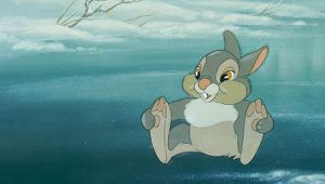 cel from movie Bambi showing Thumper rabbit sitting holding his feet