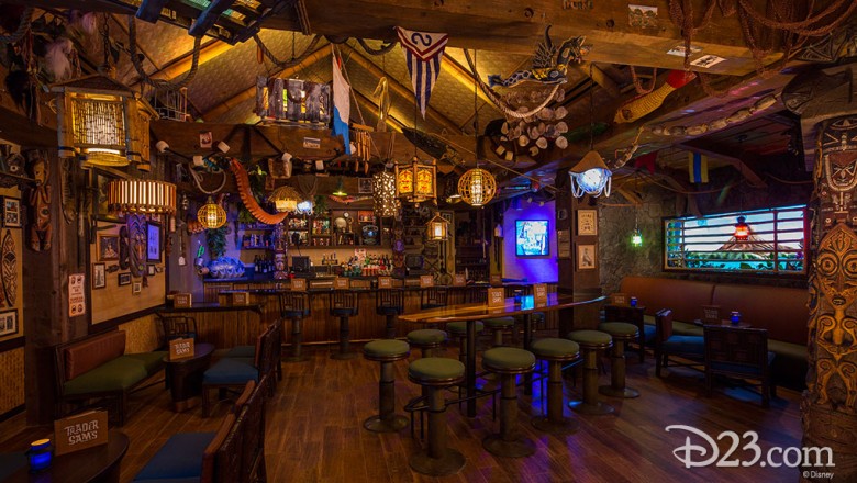 photo of darkly colorful interior of Trader Sam's Grog Grotto at Disney Polynesian Village Resort