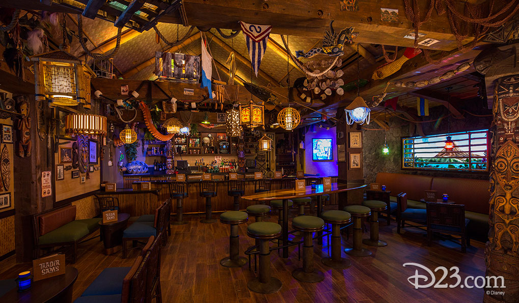 photo of darkly colorful interior of Trader Sam's Grog Grotto at Disney Polynesian Village Resort