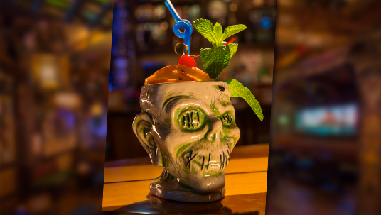 photo of a cocktail served in a Skull Mug at Trader Sam's Grog Grotto at Disney Polynesian Village Resort