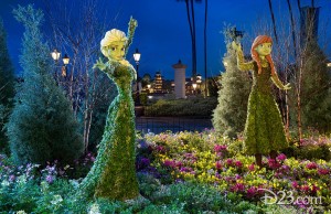 photo of elaborate topiary figures affecting Disney and Pixar characters at EPCOT flower and garden festival