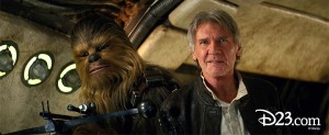 Harrison Ford and Chewbacca in Star Wars: The Force Awakens