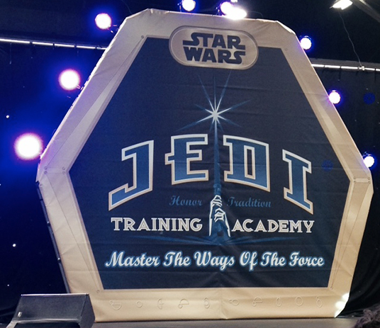 photo of sign advertising Star Wars Jedi Training Academy Master the Ways of the Force