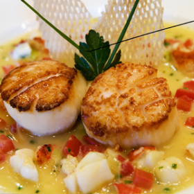 Recipe for Sautéed Sea of Cortez Rock Scallop with Sauce of Lemon, Lobster, and Vanilla