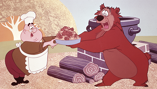 cel from cartoon In the Bag featuring ranger Ranger J. Audubon Woodlore and a friendly bear