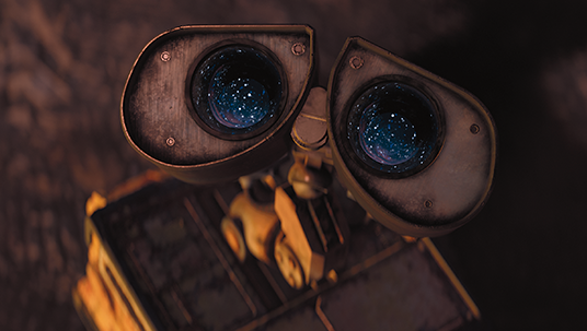 frame from the animated movie WALL•E featuring the eponymous lovable droid