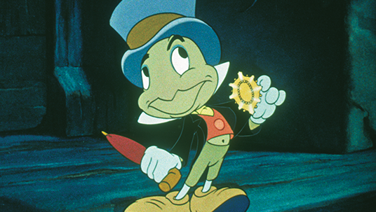 cel from classic animated feature Pinocchio featuring Jiminy Cricket