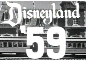 Movie still showing title Disneyland '59 over shot of train