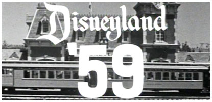Movie still showing title Disneyland '59 over shot of train