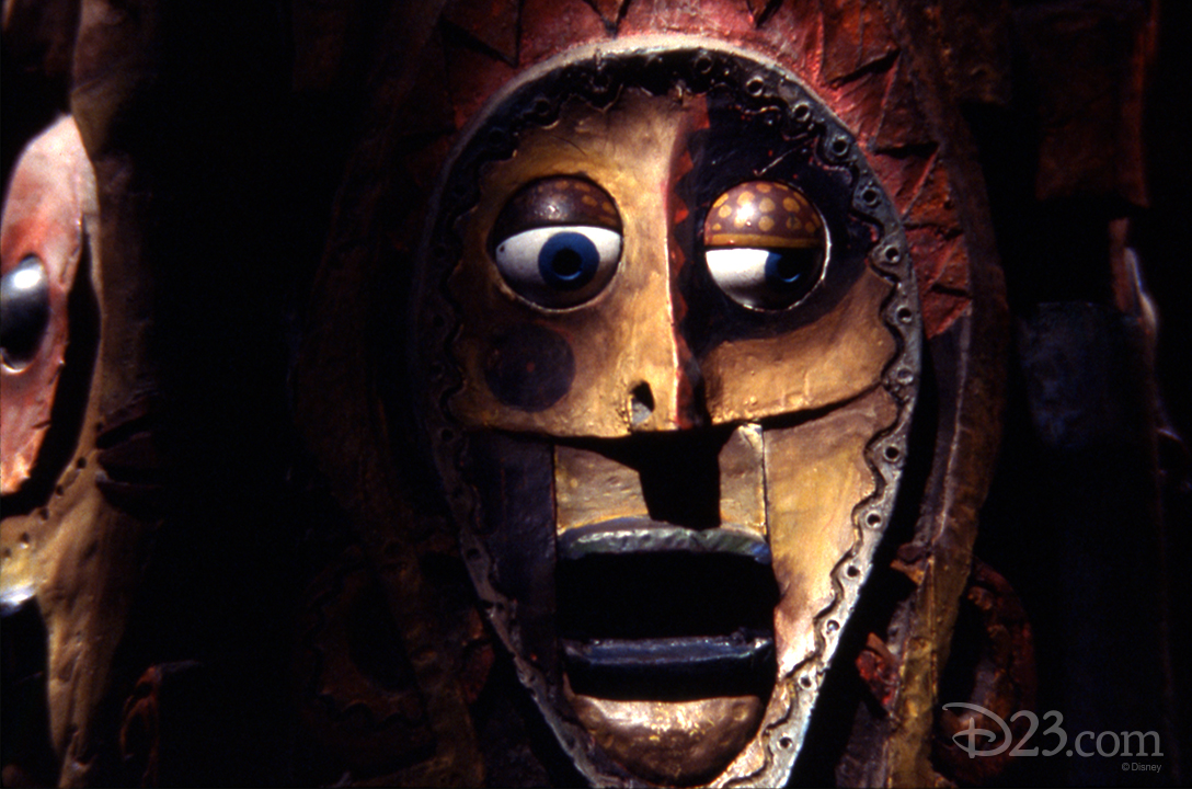photo of carved wooden face at The Enchanted Tiki Room