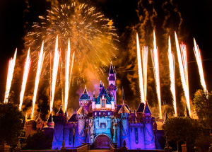 photo of Disneyland's Sleeping Beauty Castle with Fireworks