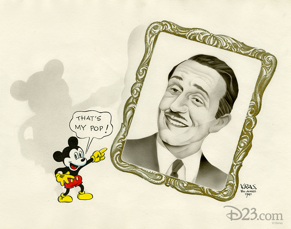 070513_argentinian-artists-1 Artist: Kras, Abraham, Date: 1941. This is one of several caricatures of Walt featured in the scrapbook album. Walt’s famous smile is as remarkable as ever in this depiction.