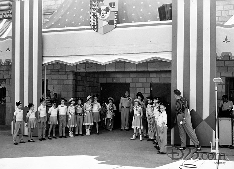 Mouseketeers in Fantasyland in the middle of their first television performance
