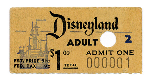 Disneyland ticket No. 1 purchased by Roy O. Disney