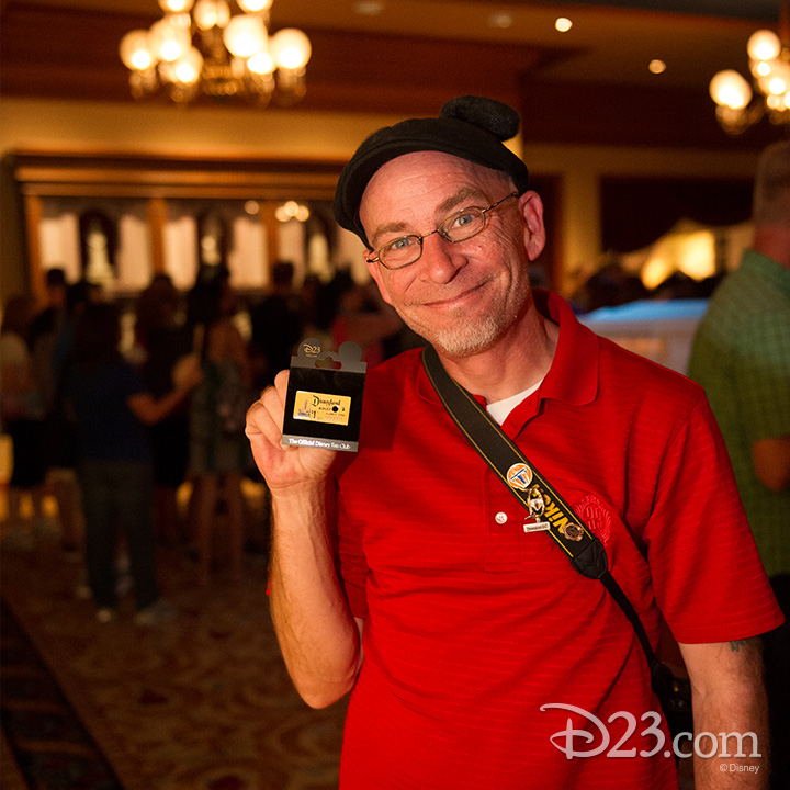 A D23 member with a "Ticket No. 1" Disneyland pass