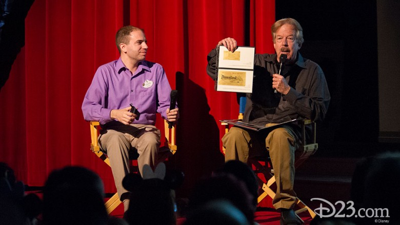 Disney Legend Tony Baxter showing a golden ticket from Disneyland U.S.A. Opening Day