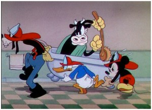 cel from cartoon Mickey's Fire Brigade featuring Mickey Mouse, Donald Duck, and Goofy