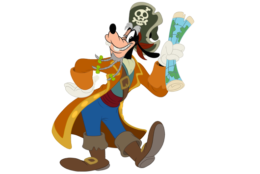 illustration of Captain Goof-Beard gripping a rolled up map in his hand wearing a pirate captain hat