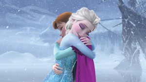 Image of Anna and Elsa hugging in Frozen