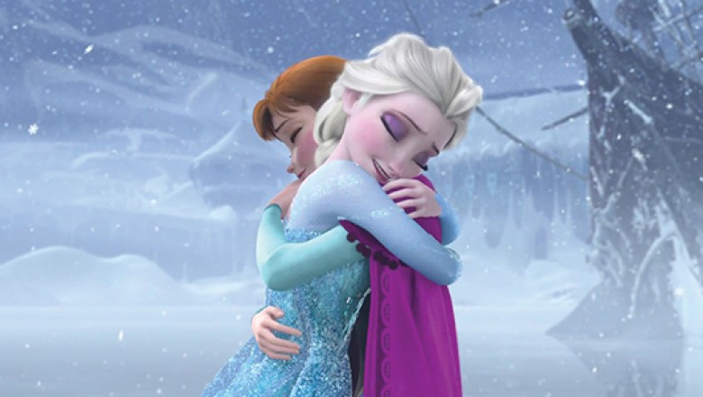 Image of Anna and Elsa hugging in Frozen