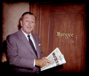 Walt Disney standing in front the city morgue