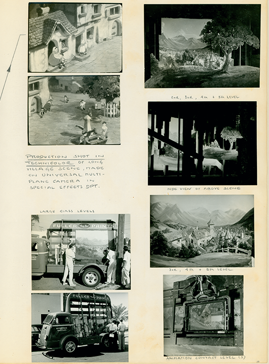 Schultheis called this page "Production of shot in Technicolor of long village scene..."