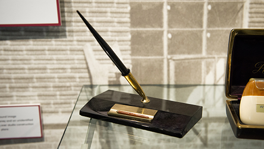 Pen and holder from Walt Disney's formal office, which was located in the 3-H wing of the Animation building.