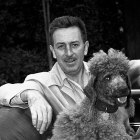 Photo of Walt Elias Disney and Duchess Disney his Standard Poodle