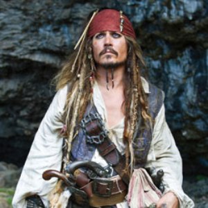 movie still of actor Johnny Depp as Captain Jack Sparrow