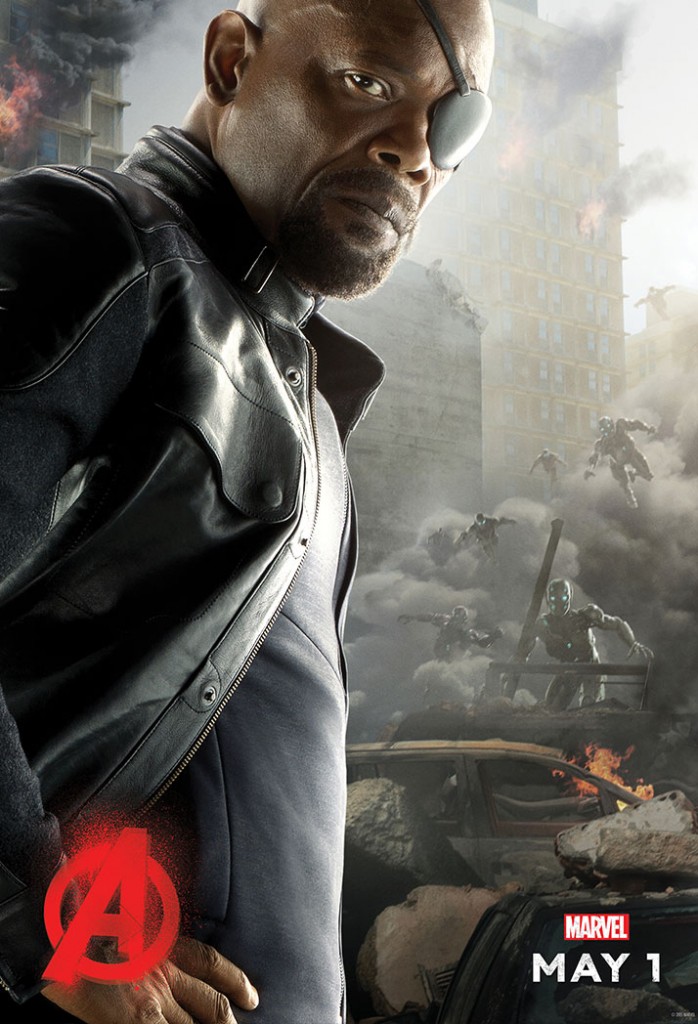 poster of actor Samuel L. Jackson as Nick Fury in the Marvel movie Avengers: Age of Ultron