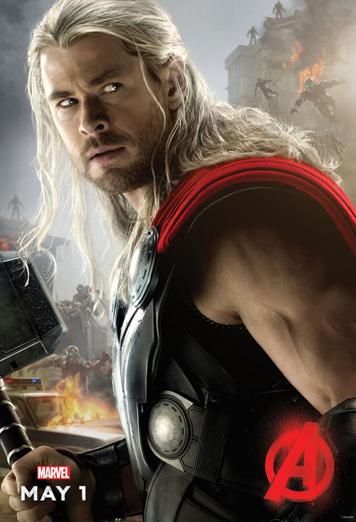 poster of actor Chris Hemsworth as Thor in the Marvel movie Avengers: Age of Ultron