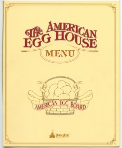 photo of menu from American Egg House Restaurant on Main Street at Disneyland