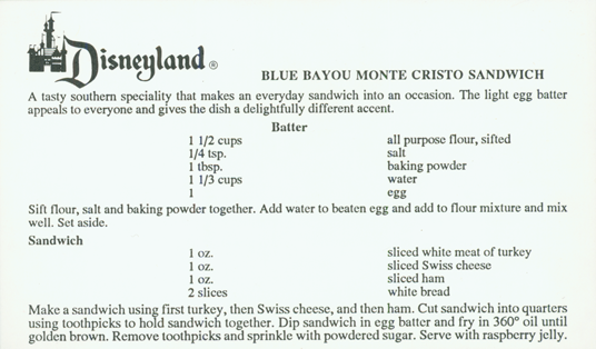 Menu from Blue Bayou, one of Disneyland's signature restaurants