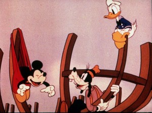 frame from Boat Builders animated film featuring Mickey Mouse, Goofy, and Donald Duck