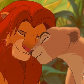 movie frame from Lion King - lion and lioness nuzzling