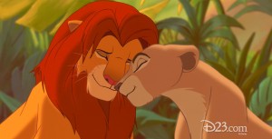 movie frame from Lion King - lion and lioness nuzzling