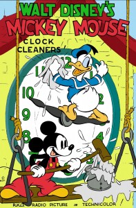 one-sheet movie poster for Clock Cleaners , featuring Mickey Mouse and Donald Duck