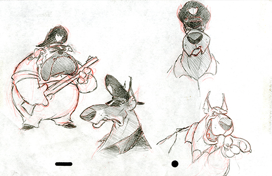 concept art sketches of potential bad guys that Baloo would encounter in TaleSpin