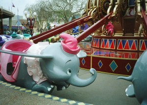 photo of one of the Dumbo cars at Dumbo the Flying Elephant attraction at Disneyland