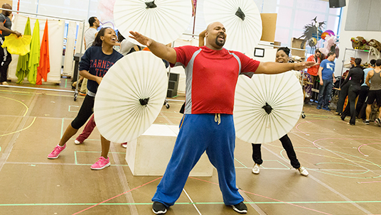 James Monroe Iglehart (Genie) practices for the Aladdin Broadway stage production 