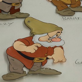 Close up of an animation cel from Snow White and the Seven Dwarfs
