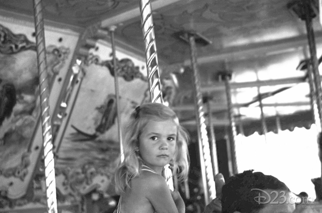 Diane Disney on the Griffith Park carousel in Los Angeles, California